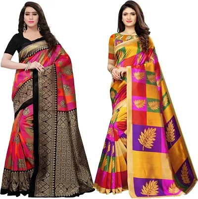Combo of 2 Sarees Attractive Art Silk Printed Saree with Blouse piece