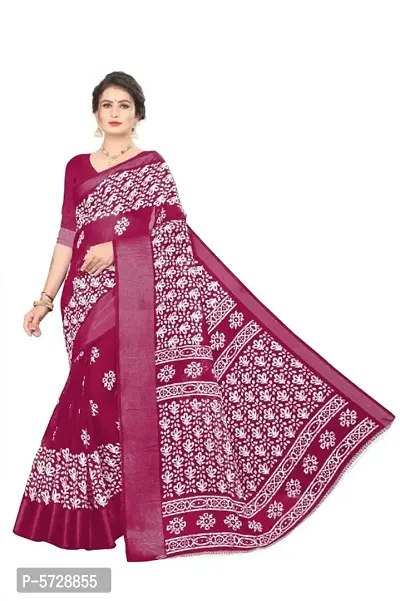 New Trendy Linen Printed Saree with Blouse piece-thumb0