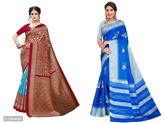 Attractive Art Silk Printed Saree with Blouse piece II Combo of 2 Sarees II