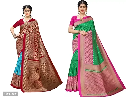 Attractive Art Silk Printed Saree with Blouse piece II Combo of 2 Sarees II-thumb0