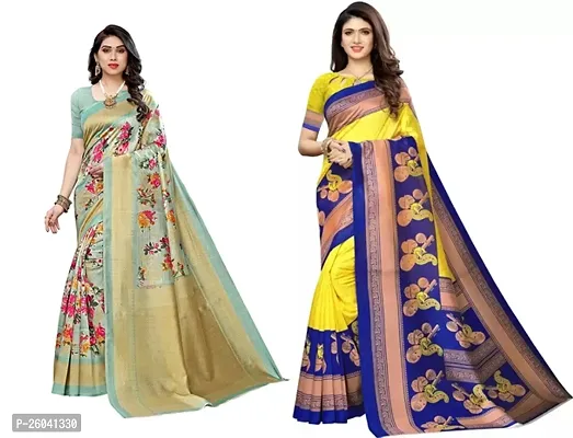 Attractive Art Silk Printed Saree with Blouse piece II Combo of 2 Sarees II