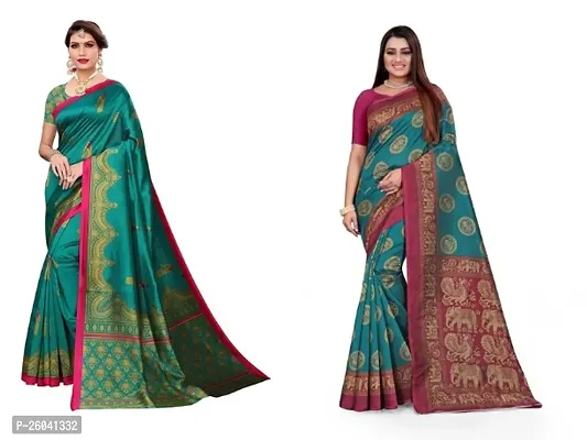 Attractive Art Silk Printed Saree with Blouse piece II Combo of 2 Sarees II
