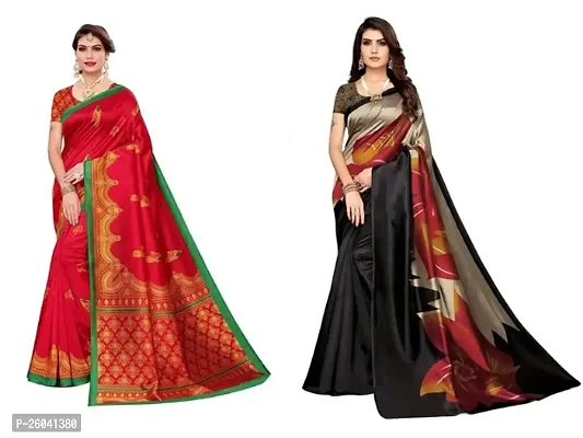 Attractive Art Silk Printed Saree with Blouse piece II Combo of 2 Sarees II