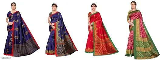 Attractive Art Silk Printed Saree with Blouse piece II Combo of 4 Sarees II-thumb0
