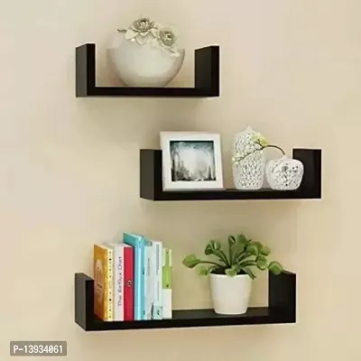 Wooden wall rack shelf set of 3 U shape wall rack shelf kitchen  book rack shelf-thumb0