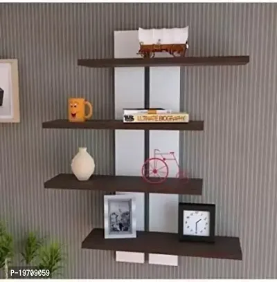 wooden wall mount floating ladde shape wall book rack shelf