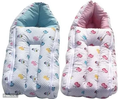 3 in 1 Baby Sleeping Bag and Carry Nest, Cotton Bed Cum Infant Portable Bassinet, for Baby Carrying and co Sleeping, Unisex Baby Bedding Set for New Born 0-12 Months Pack of 2