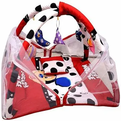Baby Kick and Play Gym Mattress with Mosquito Net and Baby's Bedding Set (Multicolor, 0-10 Months)