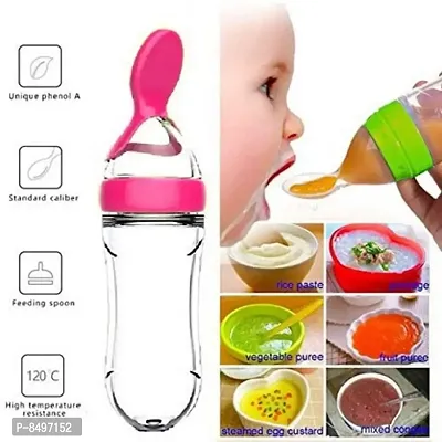 Feeding Spoon with Squeezy food Grade Silicone Feeder bottle , For Infant Baby, 90ml, BPA Free Multicolor