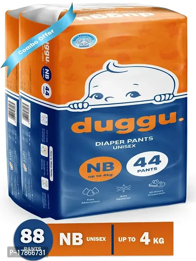 Duggu Baby Diaper Pants UP to 10 hrs Absorption Up to 4 Kg Pack Of 2 -88 Pcs - New Born-thumb0