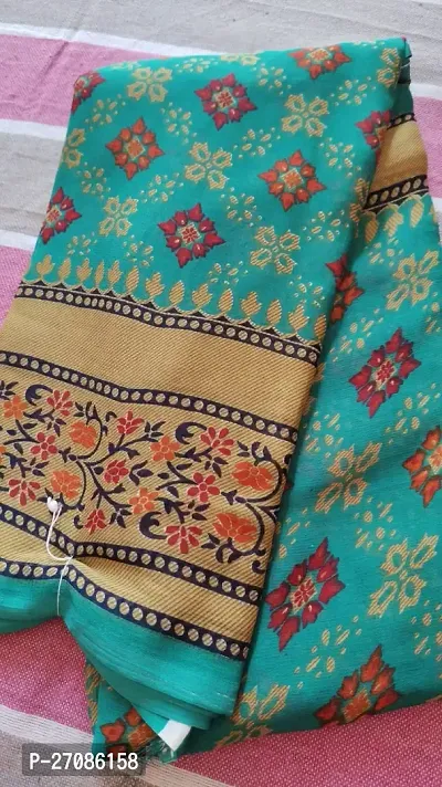Beautiful Cotton Green Printed Saree With Blouse Piece For Women-thumb0