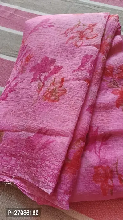 Beautiful Cotton Pink Printed Saree With Blouse Piece For Women
