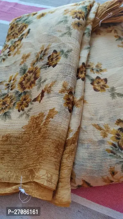 Beautiful Cotton Beige Printed Saree With Blouse Piece For Women