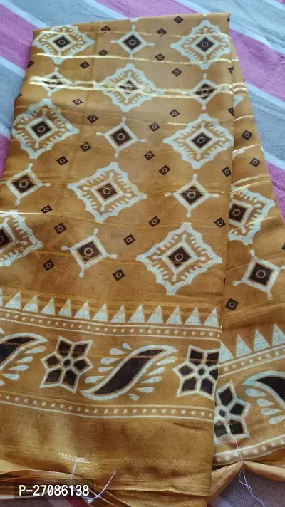 Beautiful Cotton Mustard Printed Saree With Blouse Piece For Women-thumb0