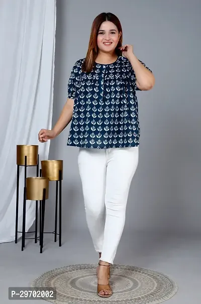 Trendy Blue Cotton Printed Top For Women