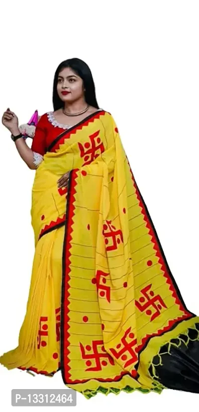 Women Traditional Bengal Handloom Cotton Silk Saree with Blouse piece