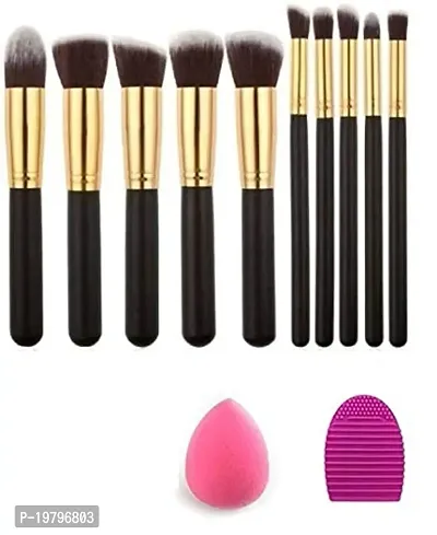 Lele? Makeup brush set 10 (Black) + Makeup Sponge+ Brush Cleaner