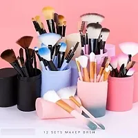 Makeup Brush Set with storage barrel box | Eyeshadow Blending cosmetics Brush Kit|12 pc Makeup brush set| (Cream)-thumb3