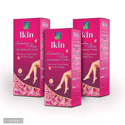 Ikin Rose Hair Remover Cream 60gm, Pack of 3 (3 x 60g) Hair Removal Cream for Women | Suitable for Legs, Underarms  Bikini Line | 2x Longer Lasting Smoothness than Razors-thumb0