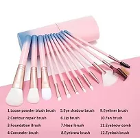 Makeup Brush Set with storage barrel box | Eyeshadow Blending cosmetics Brush Kit|12 pc Makeup brush set| (Twin Color Pink n Blue)-thumb3