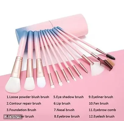 Makeup Brush Set with storage barrel box | Eyeshadow Blending cosmetics Brush Kit|12 pc Makeup brush set| (Twin Color Pink n Blue)-thumb4