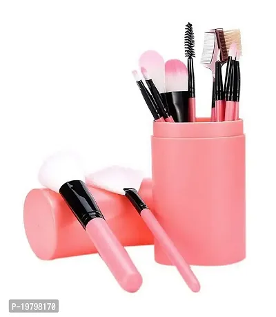 Makeup Brush Set with storage barrel box | Eyeshadow Blending cosmetics Brush Kit|12 pc Makeup brush set| (Light Pink)