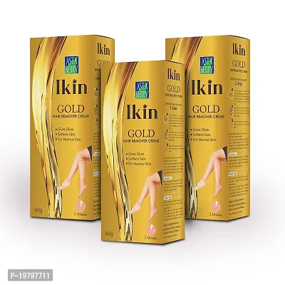 Ikin Gold Hair Remover Cream 60gm, Pack of 3 (3 x 60g) Hair Removal Cream for Women | Suitable for Legs, Underarms  Bikini Line | 2x Longer Lasting Smoothness than Razors