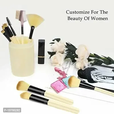 Makeup Brush Set with storage barrel box | Eyeshadow Blending cosmetics Brush Kit|12 pc Makeup brush set| (Yellow)-thumb4