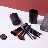 Makeup Brush Set with storage barrel box | Eyeshadow Blending cosmetics Brush Kit|12 pc Makeup brush set| (Black)-thumb1