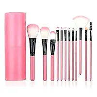 Makeup Brush Set with storage barrel box | Eyeshadow Blending cosmetics Brush Kit|12 pc Makeup brush set| (Light Pink)-thumb1