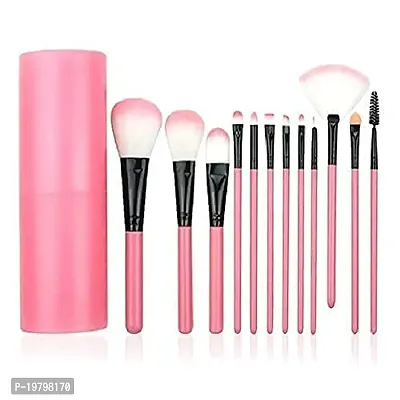 Makeup Brush Set with storage barrel box | Eyeshadow Blending cosmetics Brush Kit|12 pc Makeup brush set| (Light Pink)-thumb2