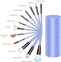 Makeup Brush Set with storage barrel box | Eyeshadow Blending cosmetics Brush Kit|12 pc Makeup brush set| (Blue)-thumb2