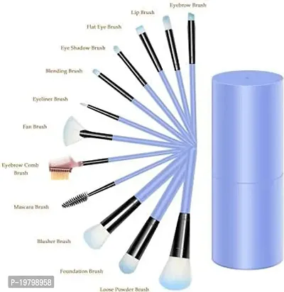 Makeup Brush Set with storage barrel box | Eyeshadow Blending cosmetics Brush Kit|12 pc Makeup brush set| (Blue)-thumb3