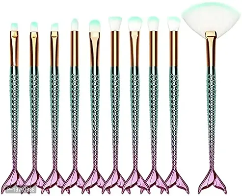 Lele? Professional 3D mermaid fish shape makeup brush set of 10 (Heavy Quality)-thumb2