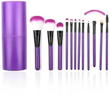 Makeup Brush Set with storage barrel box | Eyeshadow Blending cosmetics Brush Kit|12 pc Makeup brush set| (Purple)-thumb1