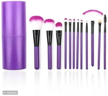 Makeup Brush Set with storage barrel box | Eyeshadow Blending cosmetics Brush Kit|12 pc Makeup brush set| (Purple)-thumb2