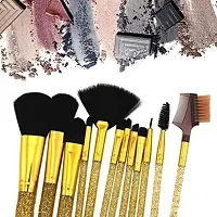 Makeup Brush Set with storage barrel box | Eyeshadow Blending cosmetics Brush Kit|12 pc Makeup brush set| (Glittery Golden)-thumb3