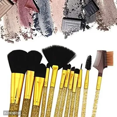 Makeup Brush Set with storage barrel box | Eyeshadow Blending cosmetics Brush Kit|12 pc Makeup brush set| (Glittery Golden)-thumb4