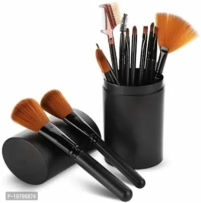 Makeup Brush Set with storage barrel box | Eyeshadow Blending cosmetics Brush Kit|12 pc Makeup brush set| (Black)-thumb0