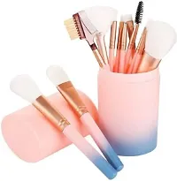 Makeup Brush Set with storage barrel box | Eyeshadow Blending cosmetics Brush Kit|12 pc Makeup brush set| (Twin Color Pink n Blue)-thumb2