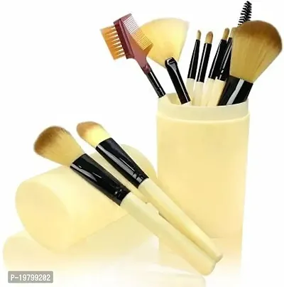 Makeup Brush Set with storage barrel box | Eyeshadow Blending cosmetics Brush Kit|12 pc Makeup brush set| (Yellow)