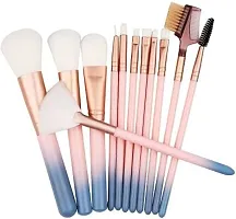 Makeup Brush Set with storage barrel box | Eyeshadow Blending cosmetics Brush Kit|12 pc Makeup brush set| (Twin Color Pink n Blue)-thumb1