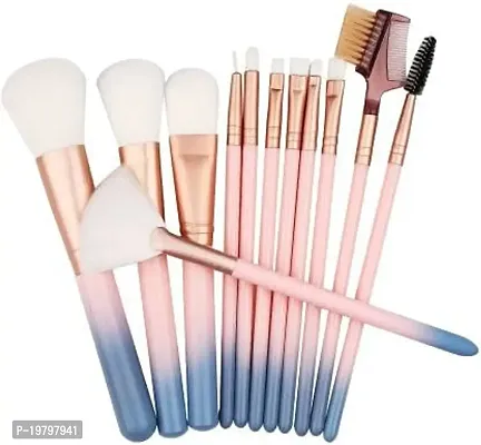 Makeup Brush Set with storage barrel box | Eyeshadow Blending cosmetics Brush Kit|12 pc Makeup brush set| (Twin Color Pink n Blue)-thumb2