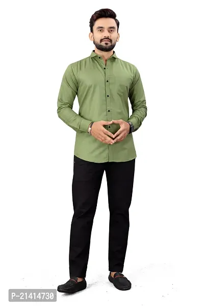 Men's Solid Slim Fit Cotton Casual Shirt with Spread Collar  Full Sleeves-thumb0