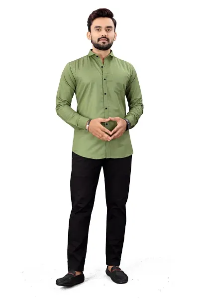 Men's Solid Slim Fit Cotton Casual Shirt with Spread Collar  Full Sleeves