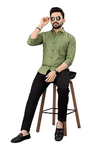 Men's Solid Slim Fit Cotton Casual Shirt with Spread Collar  Full Sleeves-thumb1