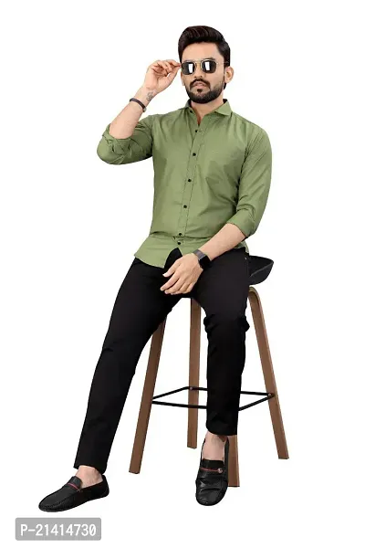 Men's Solid Slim Fit Cotton Casual Shirt with Spread Collar  Full Sleeves-thumb2
