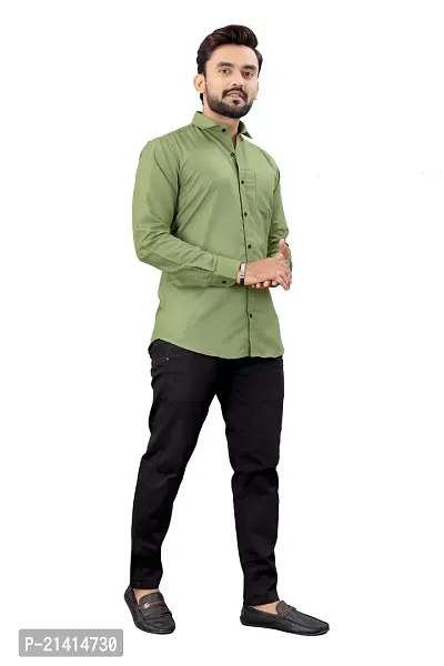 Men's Solid Slim Fit Cotton Casual Shirt with Spread Collar  Full Sleeves-thumb3