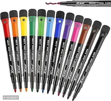 12 Colors Whiteboard Markers With Dry Erase Eraser Cap,Magnetic Dry Erase Markers Fine Tip-thumb0