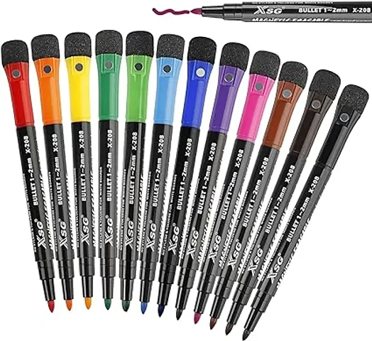 12 Colors Whiteboard Markers With Dry Erase Eraser Cap,Magnetic Dry Erase Markers Fine Tip